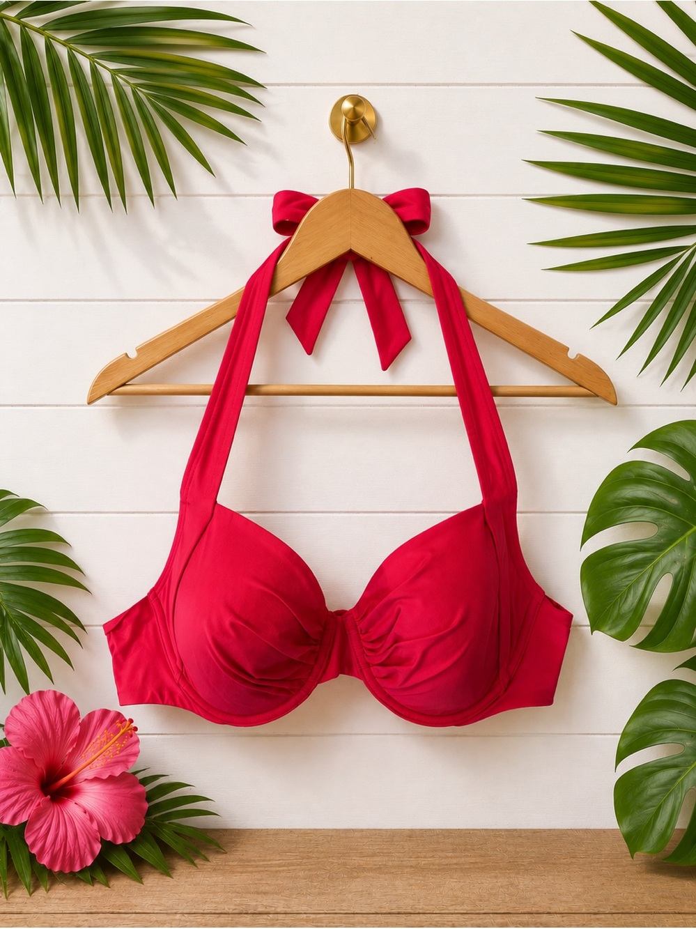 ❤️ Tommy Bahama Red Underwire Halter Bikini Top 36C Excellent Condition
